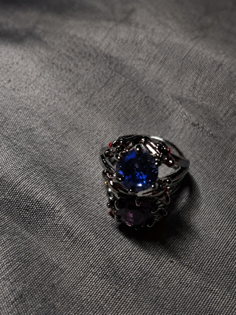 Gothic Dragon Ring Blue Gem Silver Tone Statement Ring